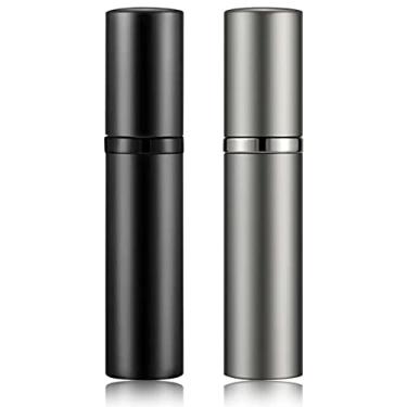 Imagem de Atomizador de perfume, recarregável de 5 ml, frasco de spray de viagem, dispensador de perfume portátil, pequeno para a vida diária (preto + cinza)