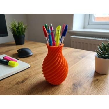 Imagem de Vaso Espiral em Impressão 3D – Decoração Moderna ou Porta-Canetas (Laranja, Grande - 24,5cm altura)