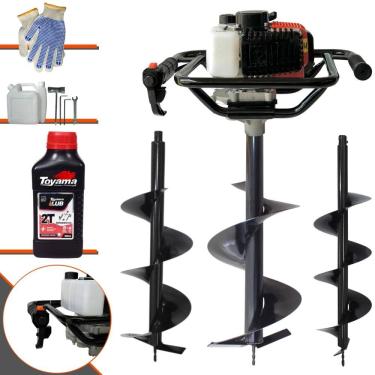 Imagem de Perfurador de Solo Profissional Vant VPS-52 À Gasolina 2HP de Potência 52cc 6.500rpm + Conjunto de Brocas 80x20, 80x25 e 80x30 + ÓLEO TOYAMA 2T