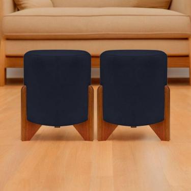 Imagem de Kit 2 Puffs Decorativo Redondo Confortável Para Sala Quarto Penteadeira Eloah Suede
