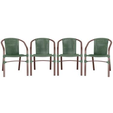 Imagem de 04 Cadeiras Floripa Alumínio Pintura Marrom Trama Original Verde