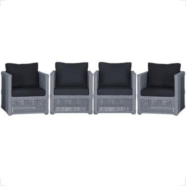 Imagem de 4 Poltronas Madri Alumínio Corda Náutica Estofado 12 Trama Prata