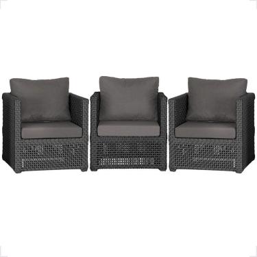 Imagem de 3 Poltronas Madri Alumínio Corda Náutica Estofado 11 Trama Preto