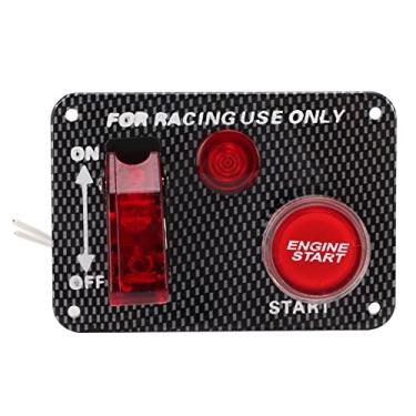 Imagem de Generic Kit de Painel de Interruptor de Ignição de Corrida de Fibra de Carbono Liga de Alumínio de Universal para Botão de Partida do Motor Automático, Fácil de Instalar para Caminhão de Barco de