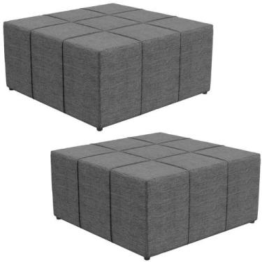 Imagem de Kit 2 Puffs Quadrado Milano 90x90 W01 Linho Cinza Escuro - LYAM DECOR