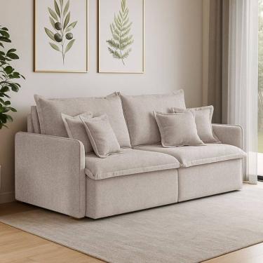 Imagem de Sofá 3 Lugares 2,00m Retrátil E Reclinável Em Tecido Linho – Malta Lucadi Rústico Areia