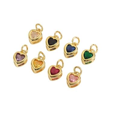 Imagem de ARTISAMILY 16 pingentes de coração de zircônia cúbica de coração fofo pingente de pedra CZ pingentes de brinco com anel de salto banhado a ouro 18 k pingentes para pulseira faça você mesmo chaveiro