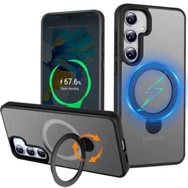 Imagem de Luyxcaze Capa de telefone magnética para Samsung Galaxy S24 Plus 6,7 polegadas 360° Suporte giratório compatível com Magsafe Militar Grade traseira fosca à prova de choque + moldura de TPU de toque