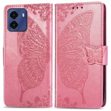 Imagem de DAMONDY Capa para BLU G35, borboleta em relevo flores PU couro magnético flip suporte porta-cartões e alça de mão carteira capa para BLU G35 - Rosa