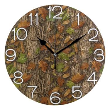 Imagem de GAIGEO Relógio de parede analógico decorativo quarto cozinha relógio operado a bateria, arte de parede moderna legal decoração de casa vintage folhas de outono marrom, 25 cm, ponteiros pretos