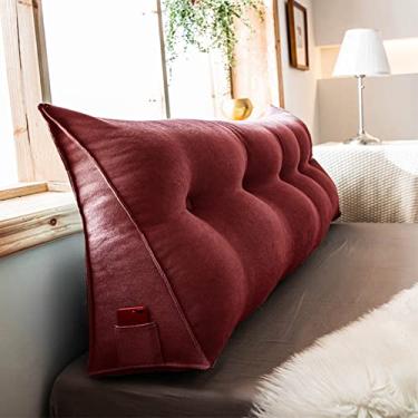 Imagem de Almofada triangular para cabeceira de leitura, almofada triangular de veludo cotelê, almofada de cabeceira, almofada de apoio de cabeceira para quarto, sofá, tatami com capa removível, vinho tinto