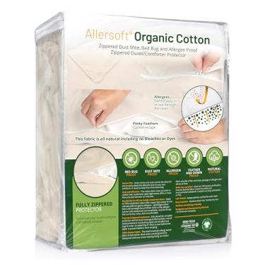 Imagem de Allersoft Algodão orgânico cru | Protetor de edredom e capa de edredom contra poeira, pelos de animais de estimação, penas e pólen