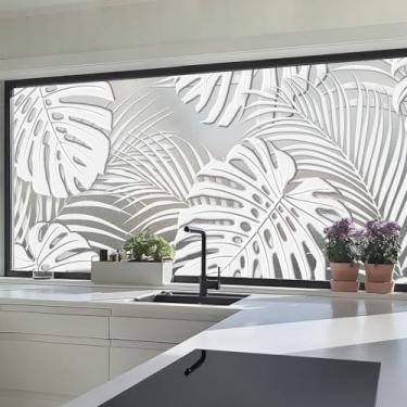 Imagem de Chicskin Película de privacidade de janela tropical fosca 3D sintética para porta e janela de vidro, folhas 3D-Monstera de 75 x 175 cm