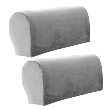 Imagem de Capa elástica para apoio de braço, capas de apoio de braço para cadeiras/sofás, capas de braço de sofá de veludo macio, capa protetora de móveis para poltrona reclinável, conjunto de 2, cinza claro