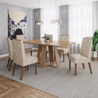 Imagem de Conjunto Mesa Lins 160cm com Vidro 06 Cadeiras Nina Marrom/Bege