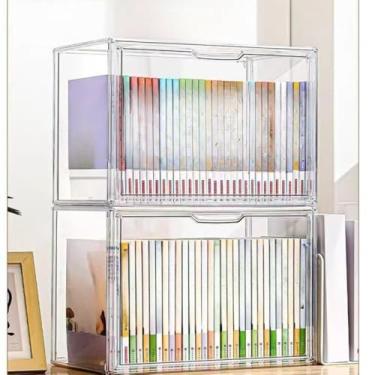 Imagem de Caixa Organizadora Livros Grande Acrílico Com Tampa Exposição Antipoeira Empilhável e Proteção (2 unidades)