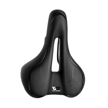 Imagem de MotiveTech Selim para bicicleta de montanha, assento de bicicleta em couro PU com design ergonômico, selim de respirável, de ciclismo unissex, Preto