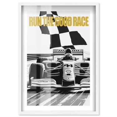 Imagem de Pôster Run the good race Shadowbox Print Formula 1 da Notoriart, moldura branca, 28 x 40 cm