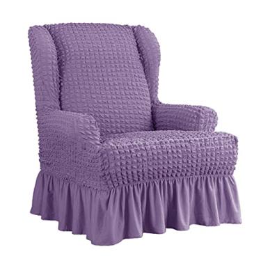 Imagem de Capa Wingback para cadeira, 2 peças, capa elástica para sofá, poltrona, protetor de móveis, macio, com fundo elástico para sala de estar, roxo