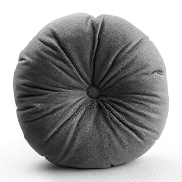 Imagem de Almofada Redonda Com Botão e Zíper Tecido Suede Liso - Tamanho 40x40cm almofada para cadeira para Sofá Poltrona Cadeira Quarto Sala Almofada(Cnza,3)