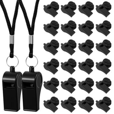 Imagem de Aphumedc Apito de salva-vidas, apito de emergência preto de 50 peças com cordão, apitos de plástico transparente alto a granel para treinador, árbitros, treinamento, autodefesa, salva-vidas e