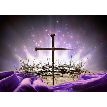 Imagem de DePhoto Pano de fundo fotográfico cruz Jesus Cristo roxo luz sagrada brilhante crucifixo coroa de espinhos pano de fundo páscoa crença religiosa estúdio adereços decoração banner