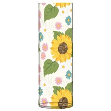 Imagem de CEBUGI Vaso de flor de girassol 10 cm x 30 cm Vaso cilíndrico para flores, vaso transparente inquebrável para decoração de casa de festa de casamento