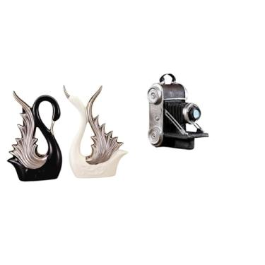 Imagem de Whtkoph Elegante Estatueta de Cisne com Câmera, Escultura em Resina Cerâmica, Ornamento Exclusivo para Mesa, Prateleira de Aniversário Ou Decoração de Lareira
