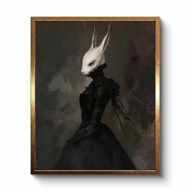 Imagem de VIYYIEA Arte de parede em tela emoldurada decoração de casa impressões góticas de decoração de quarto, decoração de parede vintage coelho, decoração de parede estética escura academia halloween