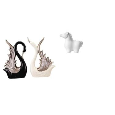 Imagem de Whtkoph Estatueta de Cisne, Estátua de Cavalo, Escultura Decorativa de Animal em Cerâmica para Sala de Estar, Enfeite de Mesa, Prateleira, Aniversário