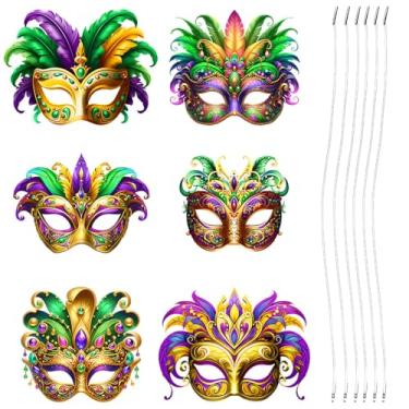Imagem de Pacote com 6 máscaras de festa de carnaval – Máscaras para os olhos de papelão faça-você-mesmo, perfeitas para baile de máscaras, dia das bruxas e eventos unissex, tamanho 22,5 x 16,5 cm