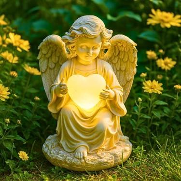 Imagem de TIALLY Estátua solar de anjo de jardim – Estátua de anjo da guarda em oração para decoração de jardim ao ar livre, escultura de jardim de resina com brilho suave, estátuas à prova de intempéries para