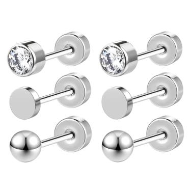 Imagem de Aoedej G23 Brincos de titânio com costas planas hipoalergênicos CZ coração estrelas bola cartilagem brincos para mulheres homens Helix Tragus Conch Helix Helix Helix piercing joia presente, 0.8*6mm