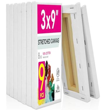 Imagem de PHOENIX Lona Esticada Estreita para Pintura Pacote de Valor de 3 X 9"/9, 8 Onças Triplo Preparado, Perfil de 5/8", Tela Em Branco 100% Algodão Branco, Tela com Moldura Retangular para Óleo Acrílico E