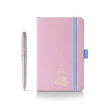 Imagem de Sheaffer Caneta esferográfica Emily in Paris Prelude Mini 9810, rosa pastel com acabamentos em ouro rosa PVD, emblema de coração e cristal (conjunto de presente de caneta esferográfica e caderno