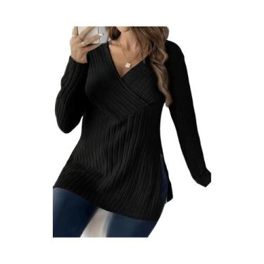Imagem de Blusa Tunic De Manga Longa Com Decote Em V E Pregas Para Mulheres, Des