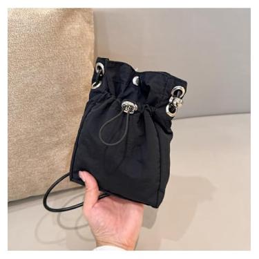 Imagem de Bolsa tiracolo feminina de nylon pequena à prova d'água mini carteira para celular leve e fofa, Preto, Small, Bolsa tiracolo