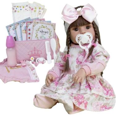 Imagem de Bebê Reborn Menina Princesa Cabelo Castanho 26 Acessórios - Cegonha Re