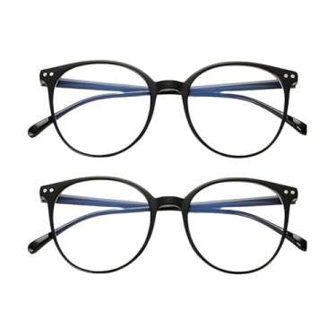 Imagem de KIT 2 Óculos Com Filtro de Luz Azul Armação Redonda Preta Protetor Contra Luzes de Telas de Celular ou Computador