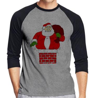 Imagem de Camiseta Raglan Papai Noel Chaminé Manga 3/4 - Foca na Moda, Cinza, Pr