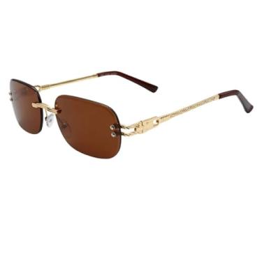 Imagem de Óculos de Sol Retangular Premium Clássico Blogueira Tendencia Luxo Vintage UV400 Masculino Feminino Unisex - Modelo Royal - Cacife Brand (Marrom)