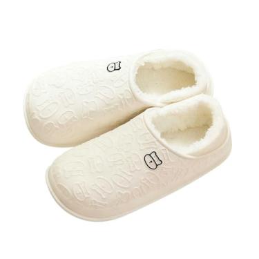 Imagem de Pantufas unissex para casais, forradas com lã, roupa de inverno casual, para uso interno e externo, Branco, 38