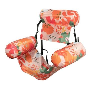 Imagem de Cadeira Flutuante Inflável para Adultos, Tecido Suave + Encosto Ajustável, Ideal para Praia, Lago, Rio e Festas na Piscina, Design de Folhagens Tropicais.