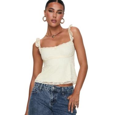 Imagem de Princess Polly Blusa feminina de renda Madaleine, Creme, 2