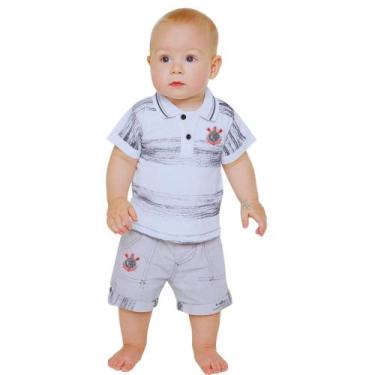 Imagem de Conjunto Bebê Corinthians Polo e Bermuda Oficial, G, Preto, Branco