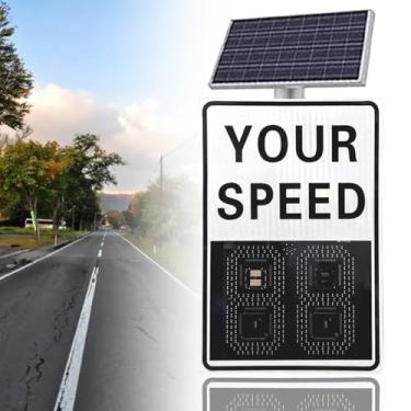 Imagem de Sinal de exibição de velocidade de radar movido a energia solar, indicador de limite de velocidade piscante LED, detector de velocidade solar digital, placa de aviso de estrada de alumínio (amarelo