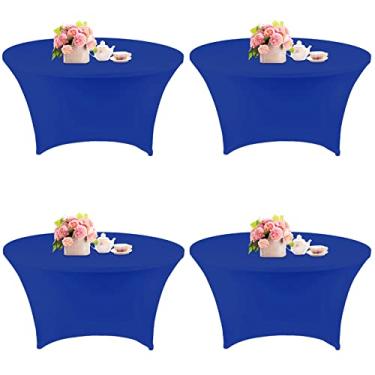 Imagem de Fivenl Pacote com 4 toalhas de mesa redondas de elastano 121 cm, capa de mesa elástica lavável e resistente a amassados, toalha de mesa redonda para casamento, banquete, aniversário, festa