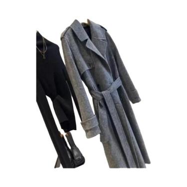 Imagem de Casaco Feminino Cinza De Lã Mista Dupla Face Com Cinto Estilo Novo 202