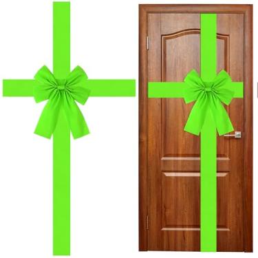 Imagem de WILLBOND Laço de fita de porta de armário de Natal grande vermelho guirlanda de Natal decorações de embrulho para lareira de árvore casa porta da frente suprimentos de festa (verde, 1)
