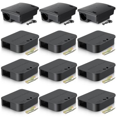 Imagem de Mysora Pacote com 12 chaves necessárias para estação de rato, 3 estações grandes e 9 compactas para uso externo, caixas de iscas resistentes ao clima para ambientes internos e externos